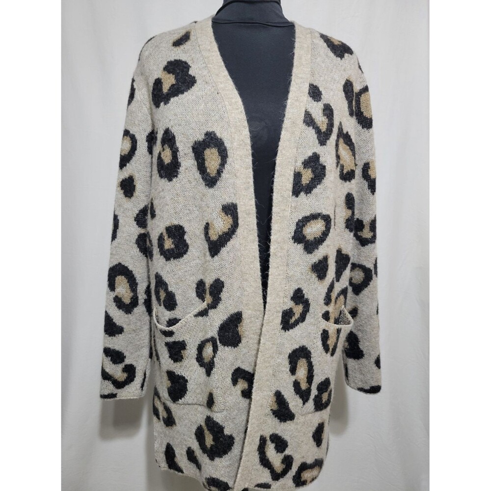 Modern Canvas Women's L Open-Front Leopard Print Cozy Cardigan Sweater - Beige/B